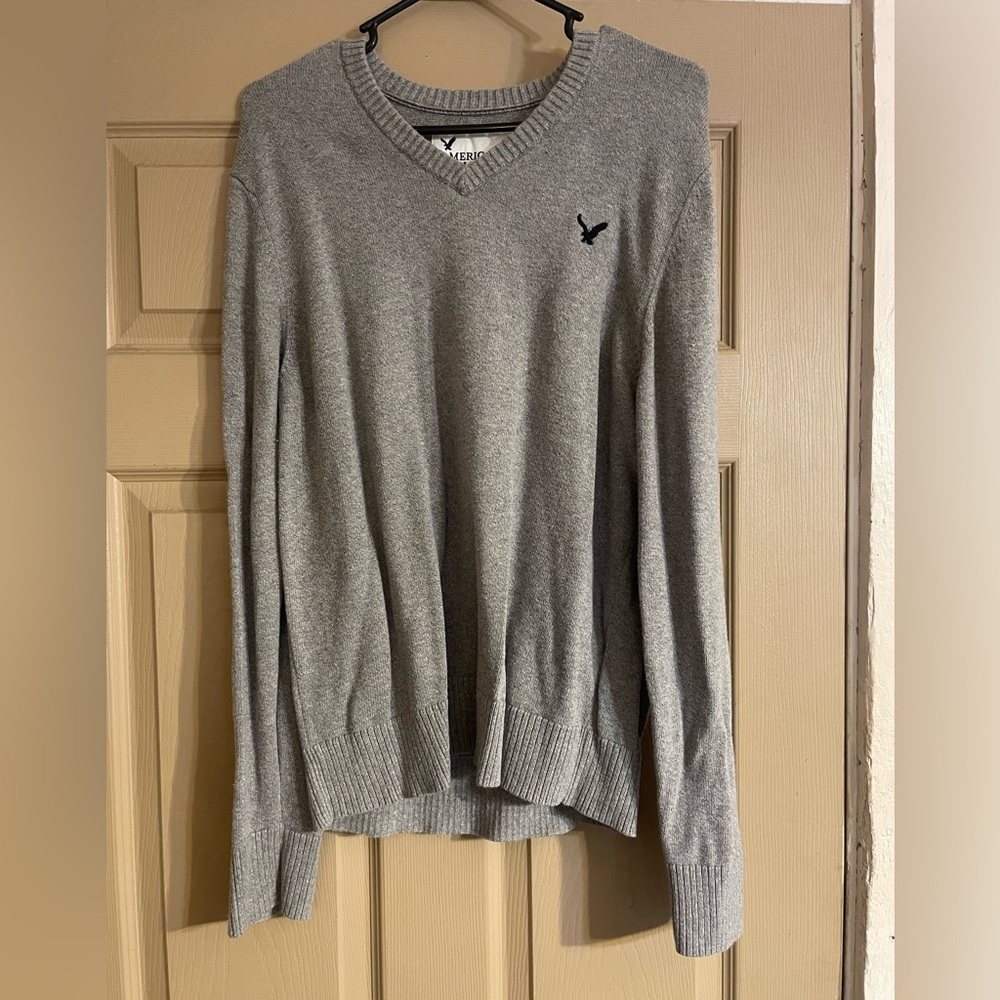 Gray American Eagle, V-neck sweater, size large
